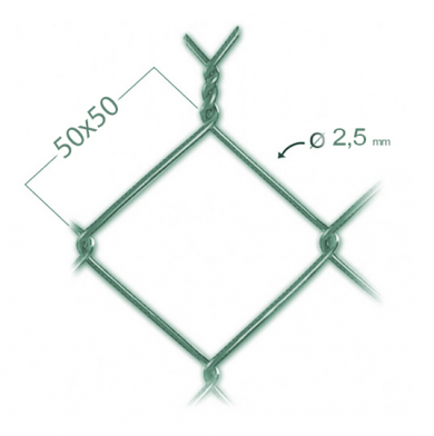 PSK Pletivo čtyřhranné ZN+PVC standard, výška 1600 mm, oko 50 x 50 mm, 25 m